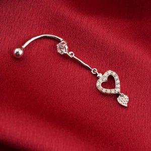 Heart Dangle Belly Ring, 14k Solid Gold Belly Button Ring, Lovely Navel Piercing Belly Ring, Women Body Jewelry, personalized Gift For Her