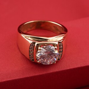 Moissanite Gold Ring, Round Diamond Band Ring, 925 Sterling Silver Ring, 14k Gold Plated Handmade Ring For Men&#39;s, Wedding Gift Ring For Him