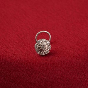 Floral Shape Diamond Nose Ring, Minimalist Round Cluster Stone Nose Ring, Dainty Nose Ring For women, 14k Solid Gold Nose Ring, Gift For Her
