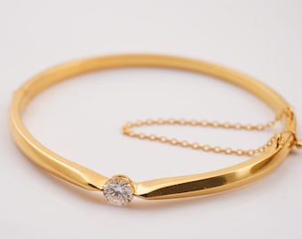Moissanite Diamond Bangle, Solitaire Round Fancy Bangle Bracelet,14k Yellow Gold Plated Handmade Bangle for Women, Charm Bangle Gift for Her