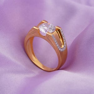 Moissanite Ring, Minimalist Round Solitaire Diamond Ring, 14k Gold Plated Handmade Ring For Mens, Personalized Diamond Ring, Gift For Him.