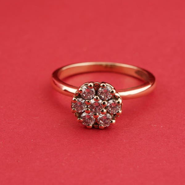 Moissanite Gold Ring, Flower shape Cluster Dimaond Ring, 14k Gold Plated Handmade Floral Style Ring, 925 Sterling Silver Ring For Women's