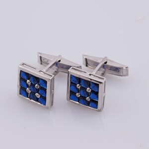 Blue Sapphire Western Cufflinks, Formal Wear Suits Cufflinks, 925 Sterling Silver Cufflinks, Handmade Cufflinks, Minimalist Unisex Cufflinks