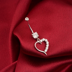 Moissanite Belly, Diamond Heart Belly, 14k Solid Gold Belly Button Ring, Women Body Jewelry, Piercing Belly Button, Navel Belly Gift Ring.