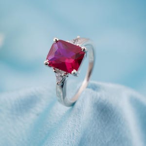 Pink Sapphire Ring, Minimalist Emerald Diamond Ring, 925Sterling Silver Handmade Ring For Women, Personalized Ring, Unique Gift Ring For Her