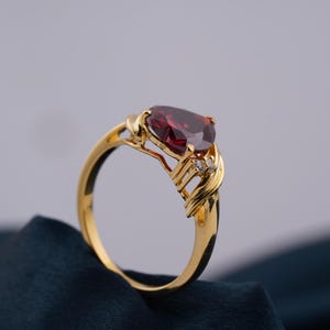 Red Ruby Heart Gold Ring, Minimalist Solitaire Diamond Ring, 14k Yellow Gold Plated Handmade Ring For Women, Gold Heart Ring, Gift For Love