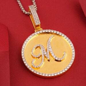 Moissanite Initial Letter &#39;M&#39; Pendant, 925 Sterling Silver Round Diamond Hip-Hop Pendant, 14k Gold Plated Pendant, Fully customized Pendant
