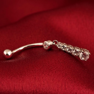 14k Solid Gold Dangling Belly Button Ring, Women Body Belly Button, Round Shape Diamond Girls Piercing Belly Jewelry, Navel Belly Gift Ring