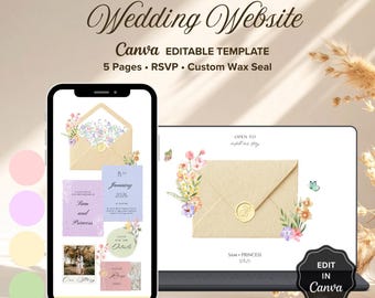 Edytowalny pastelowy szablon strony internetowej na wesele | Minimalistyczne zaproszenie do ogrodu (do pobrania cyfrowego)