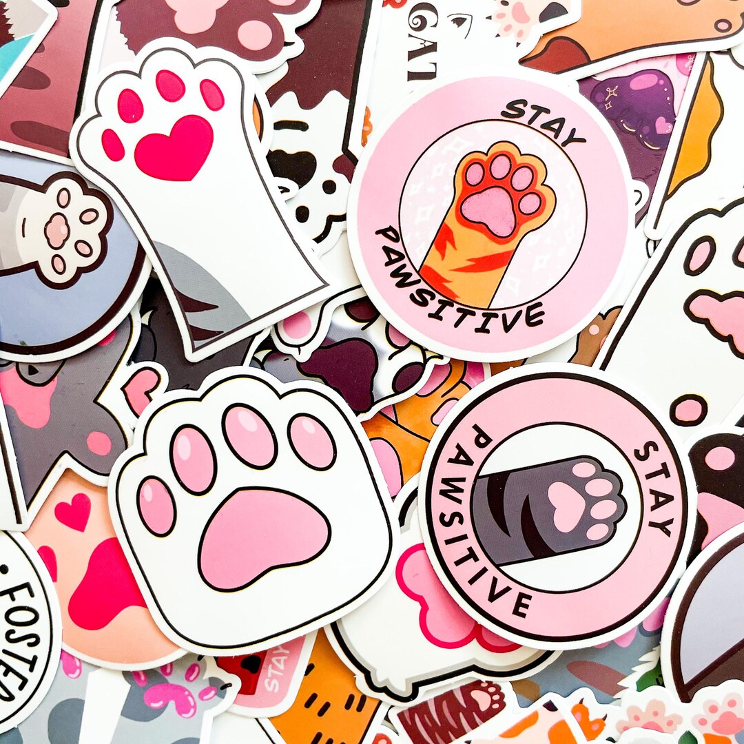 50 Random Pink Cat Paw Stickers, Cartoon Kitty Paws Stickers for Cat ...
