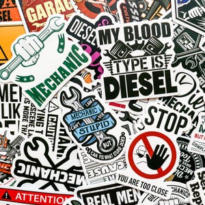 50 zufällige Mechanik Aufkleber, Auto-Reparatur-Aufkleber, Werkzeug- und Motor-Aufkleber, wasserdichte Aufkleber für Werkzeugkasten, Helm, Laptop, Wasserflasche