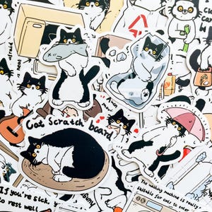 50 Random Tuxedo Cat Stickers, Cute Cartoon Cat Stickers, Whimsical Cat Daily Stickers, Waterproof Stickers for Journal,Scrapbook,DIY Crafts