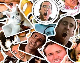 50Random Nicolas-Cage Meme Stickers,Funny Movie Star Stickers,Iconic Nicolas Face Stickers,Waterproof Actor Stickers for Fans and Collectors