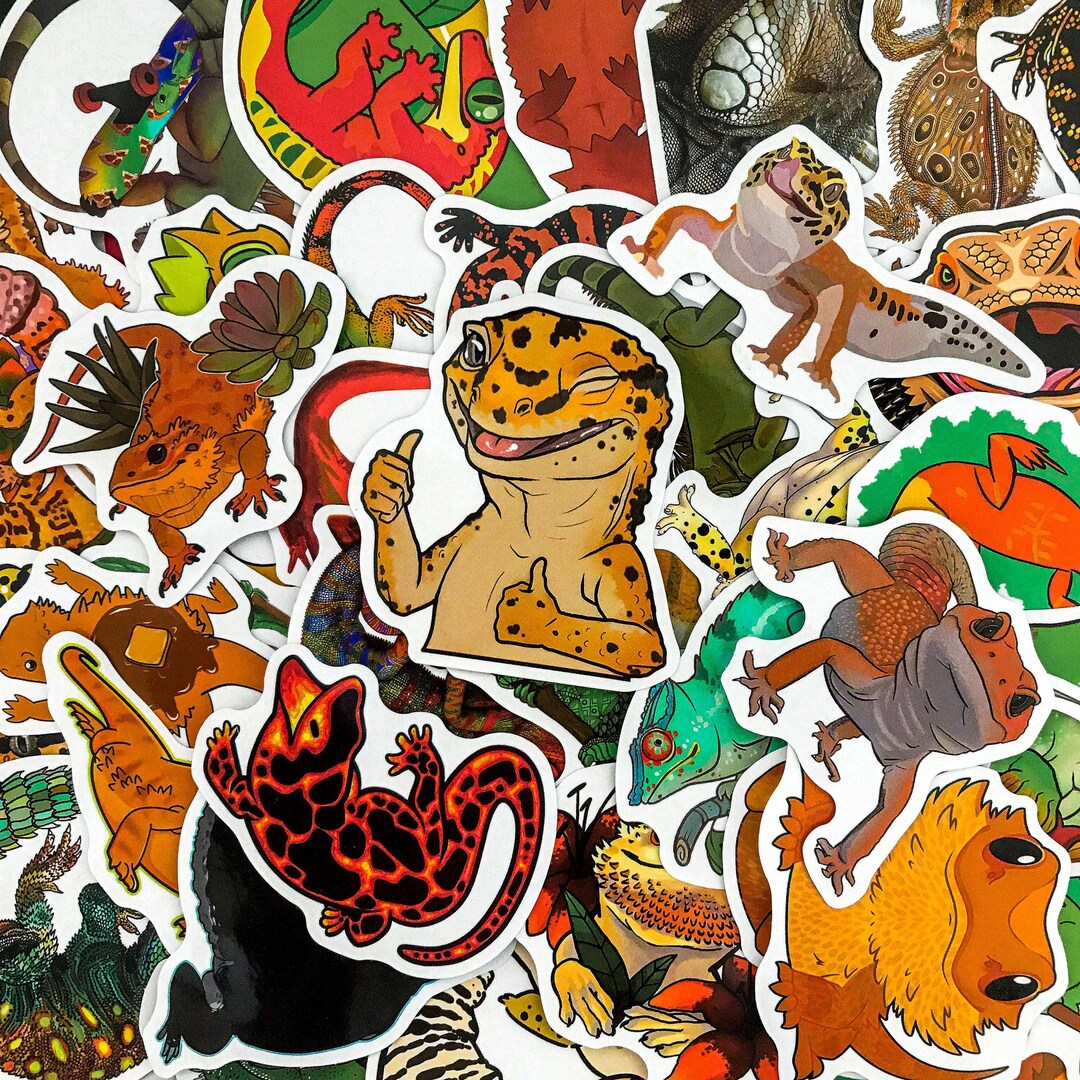 50 Random Lizard Stickers, Colorful Reptile Stickers, Cartoon Gecko ...