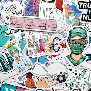 50 Random Nurse Theme Stickers, RN Medical Aesthetic Stickers, Healthcare Symbol Stickers, Waterproof Stickers for Phone,Laptop,Water Bottle