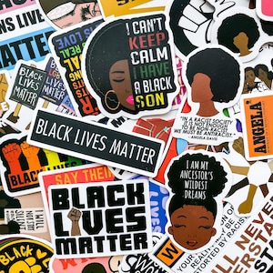 50 Random BLM Stickers, Black Lives Matter Stickers, Justice and Equality Stickers, Waterproof Stickers for Journal, Laptop, Water Bottle