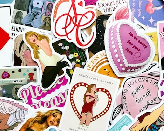 50 Random Pop Icon Stickers, Sabrina-Inspired Aesthetic Stickers, Concert Outfit Stickers, Waterproof Stickers for Journal and Scrapbook