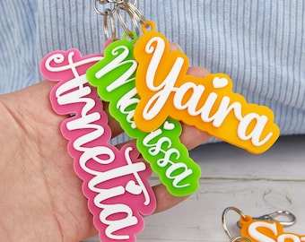 Custom Double Layer Name Keychain, BFF Gift Custom Acrylic Keychain, Pastel Color Custom Name Keychain, Double Layer Acrylic Keychain