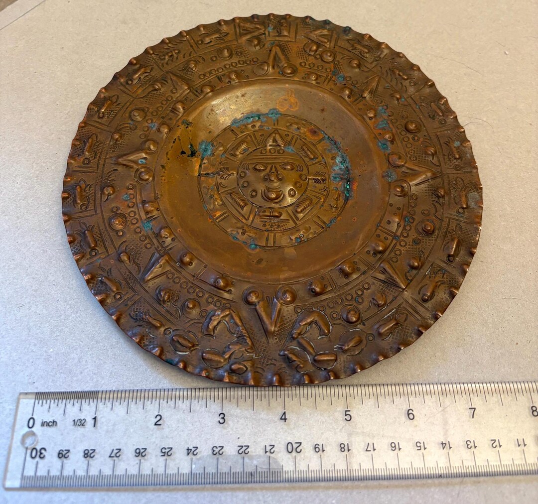 Vintage Decorative Aztec Hammered Copper Calendar Plate Wall Art - Etsy