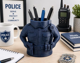 Police Officer Pen Holder, Police Desk Organizer, Law Enforcement Pencil Cup, 3D Printed