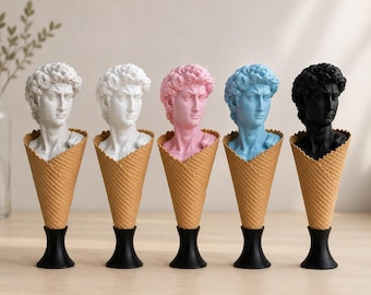 David Bust Ice Cream Cone Sculpture | Funny Greek Statue Decor | Modern Desk Decor | Aesthetic Gift | Home Office Accent