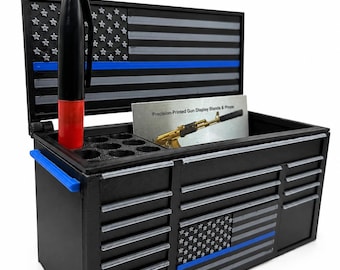 Police Desk Organizer Box | Thin Blue Line Pen Holder, Storage Accessory