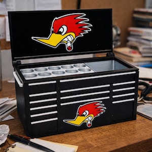 Hot Rod Inspired Mini Toolbox Pen Holder – Retro Desk Organizer