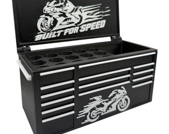 Motorcycle Toolbox Desk Organizer | Pen Holder & Business Card Holder | Biker Desk Decor | Office Organizer | Gift for Motorcycle Lovers