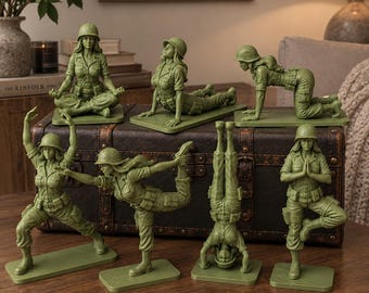 Female Soldier Yoga Figurine, Army Woman Statue, Meditation Figure, Veteran Woman Gift, Fitness Room Accent