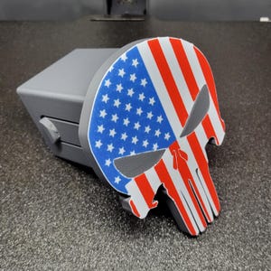 American Flag Punisher Skull Hitch Cover | 3D Printed PLA Trailer Hitch Cover | Patriotic Truck Accessory