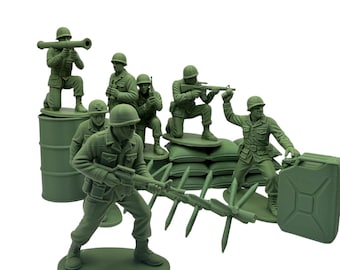 3" Mini Military Soldier Set with Battlefield Accessories | 7 Soldier Figures