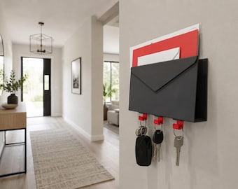 Wall Mail Organizer with Key Hooks, Entryway Letter Holder, Modern Key Rack, 3D Printed organizer