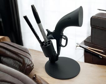 Portapenne a forma di revolver / Cilindro rotante / Organizer da scrivania
