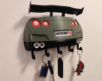 JDM Racing Car Key Holder with Spoiler – Wall Mount Organizer with Hooks – Sports Car Inspired Gift for Garage, Entryway, Man Cave