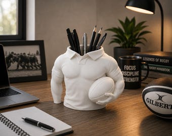 Rugby Player Pen Holder | Rugby Desk Organizer | Sports Office Decor