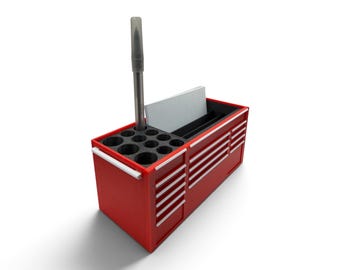 Mini Mechanic Toolbox Pen Holder, Desk Organizer, Garage Office Decor (3D-Printed)
