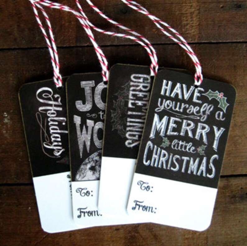 Chalk Art Christmas Tags for Gift Wrapping set of 12 Etsy