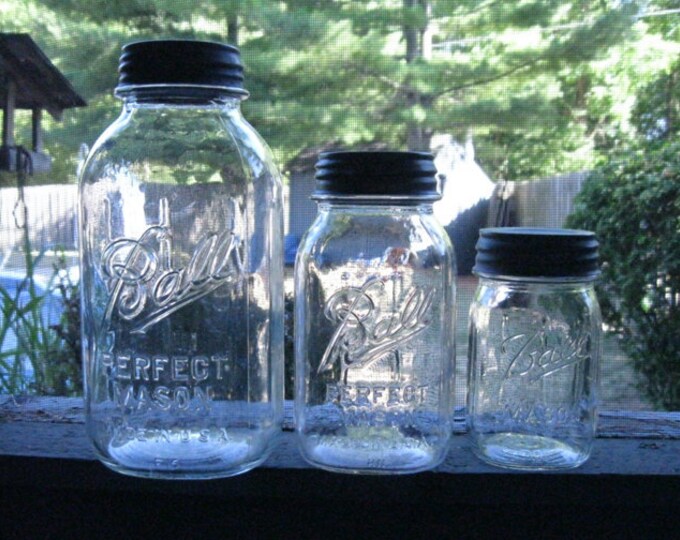 Mason Jar Canisters Set of 3 Clear With Zinc Lids Etsy