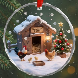 Personalized Round Glass Chicken Farmhouse Ornament Custom Chicken Lover Gift For Farmer Decor Christmas Gift For Chicken Owner Holiday Gift