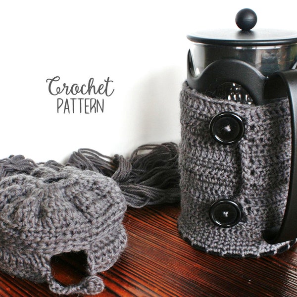 Crochet PATTERN - French Press Coffee Cozy - Coffee Lover Gift (Kaffe Cozy) Starbucks Bodum Kenya 8-cup Coffee Maker Warmer Pattern