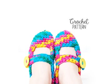 Crochet PATTERN - Mary Jane Slippers - Easy Crochet Pattern - US Sizes 6-7-8-9