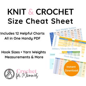 Knit and Crochet Size Charts PDF – Printable Cheat Sheet for Yarn Weights, Abbreviations, Hook Sizes, Body Measurements – Instant Download