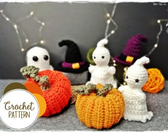 Crochet Patterns - Halloween Decorations Bundle / Pumpkin / Witch Hat / Ghost / Amigurumi Pattern / Do it yourself