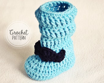 Crochet PATTERN - Slippers - Baby Boy Booties - Moustache Pattern - 4 sizes (0-12 months)