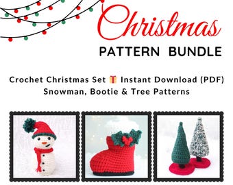 Pacote de padrões de crochê de Natal – Mini conjunto aconchegante de Natal – Boneco de neve, árvore, botas de Papai Noel – Presente de Natal – PDF de ornamento fácil