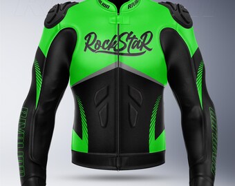 Blouson de course moto en cuir Ninja vert Kawasaki : modèle personnalisé disponible