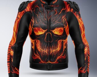 Fire Burning Motorcycle Racing Leather Jacket with Removable Protection