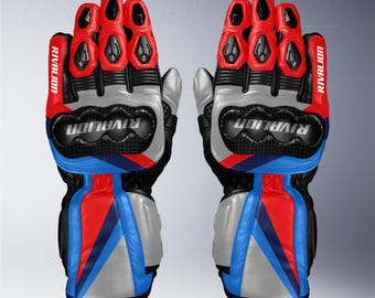 Gray BMW Motorcycle Racing Leather Gloves, Safety Armored, Custom Fit