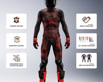 Snake Scale Red and Black Motorcycle Racing Suit Cowhide and Kangaroo Leather, Custom Design