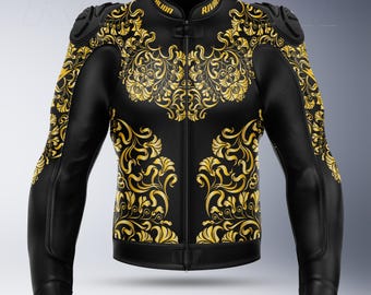 Royal Motorcycle Racing Leather Jacket,Removable Protection, Custom Design